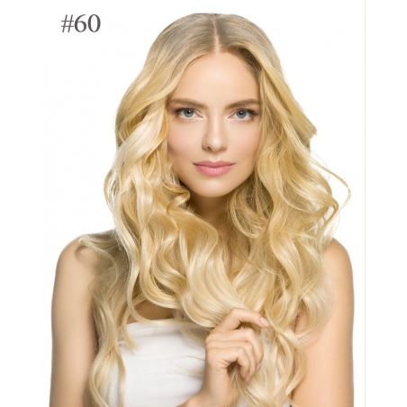 extensions de cheveux naturels à clips ondulées de couleur platine